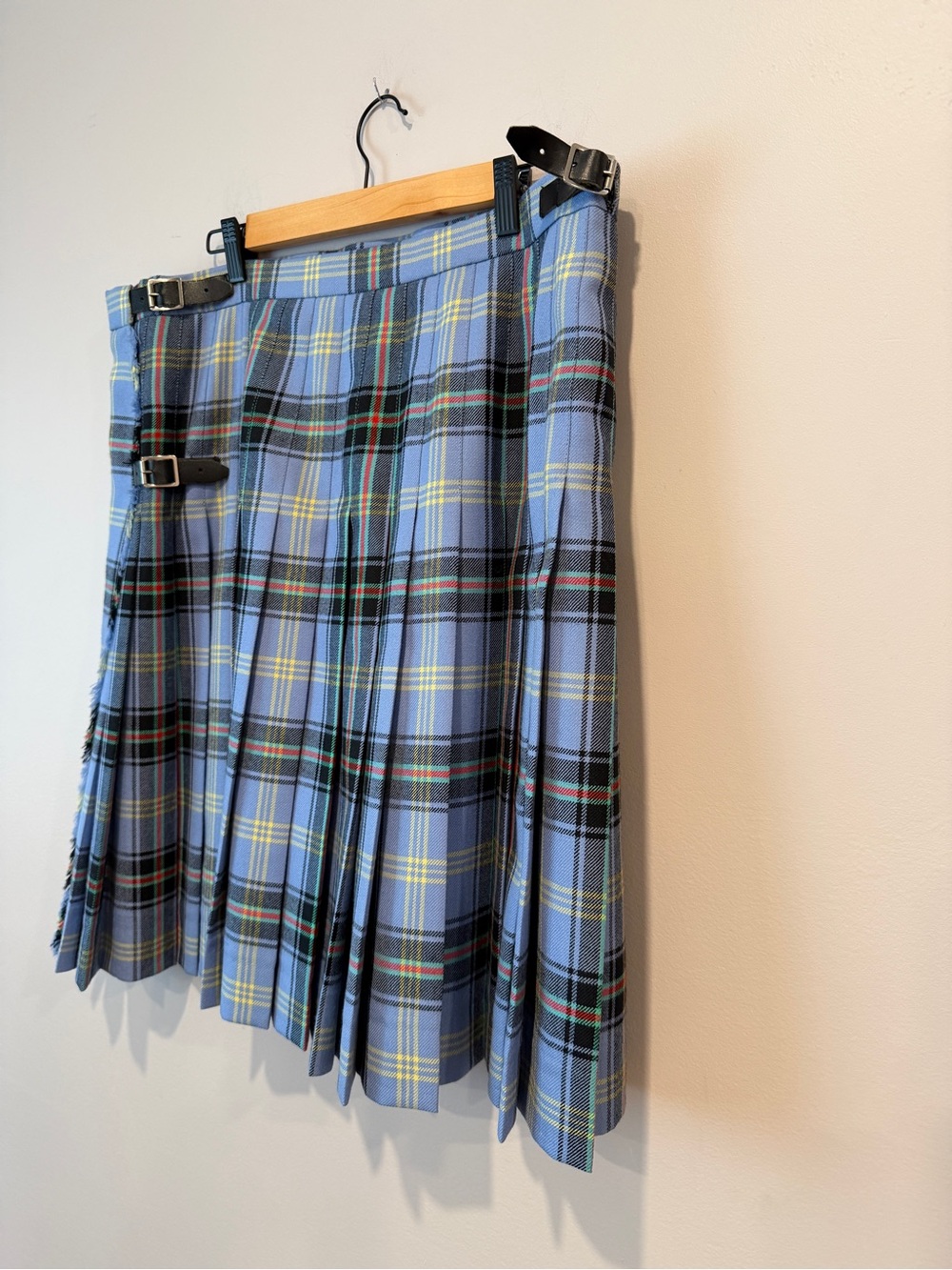Vintage 90s Lochcarron Tartan Baby Blue Kilt Bell of the Borders Dress Blue